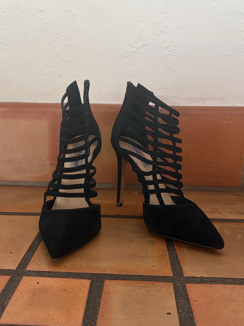 Sam Edelman Black Strappy Caged Pointed-Toe Stiletto Heels